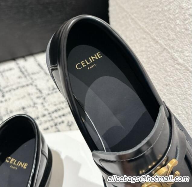 Unique Style Celine Aged Logo Triomphe Platform Loafers in Polished Leather Black 1223086