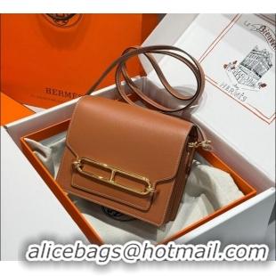 Luxury Cheap Hermes Roulis Mini Bag 18cm in Evercolor Leather H0118 Golden Brown 2025