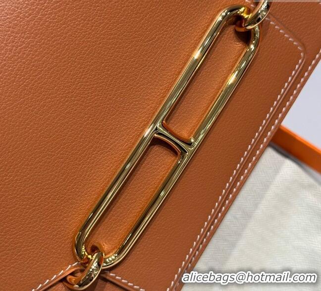 Luxury Cheap Hermes Roulis Mini Bag 18cm in Evercolor Leather H0118 Golden Brown 2025