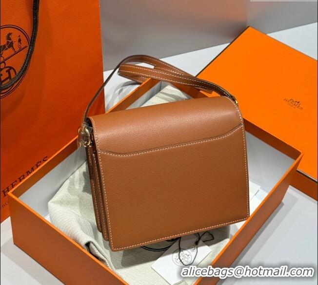 Luxury Cheap Hermes Roulis Mini Bag 18cm in Evercolor Leather H0118 Golden Brown 2025