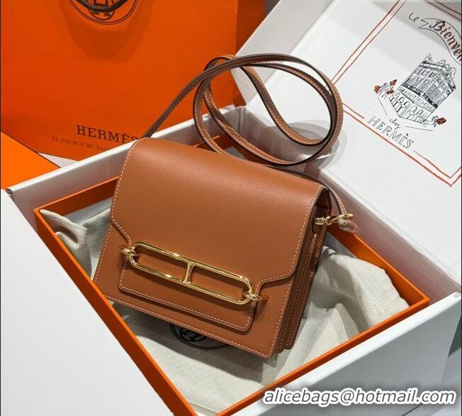 Luxury Cheap Hermes Roulis Mini Bag 18cm in Evercolor Leather H0118 Golden Brown 2025