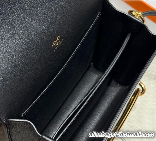 Top Design Hermes Roulis Mini Bag 18cm in Evercolor Leather H0118 Black/Gold 2025