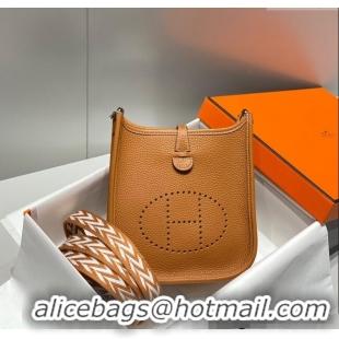 Pretty Style Hermes Evelyne Mini Bag 18cm in Togo Calfskin H0118 Golden Brown 2025