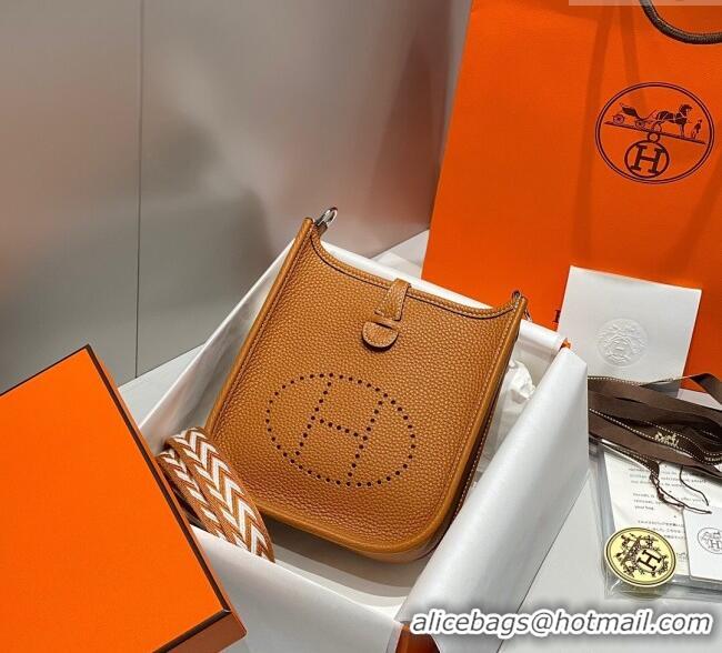 Pretty Style Hermes Evelyne Mini Bag 18cm in Togo Calfskin H0118 Golden Brown 2025