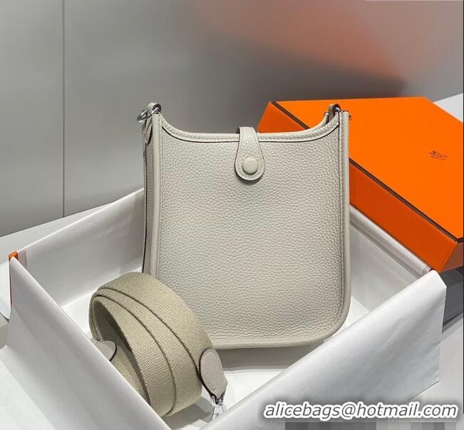 Luxury Cheap Hermes Evelyne Mini Bag 18cm in Togo Calfskin H0118 Pearly Grey 2025