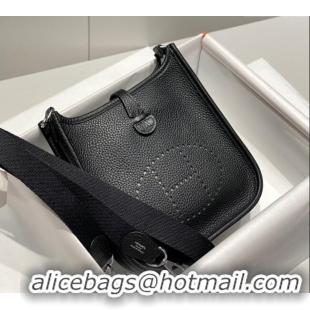 Famous Brand Hermes Evelyne Mini Bag 18cm in Togo Calfskin H0118 Black/Silver 2025