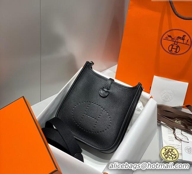 Famous Brand Hermes Evelyne Mini Bag 18cm in Togo Calfskin H0118 Black/Silver 2025