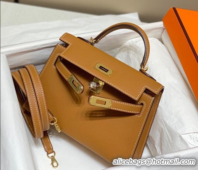 Discount Hermes Mini Kelly II Bag 19cm in Epsom Leather 0118 Golden Brown 2025