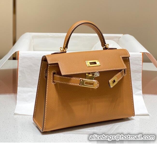 Discount Hermes Mini Kelly II Bag 19cm in Epsom Leather 0118 Golden Brown 2025