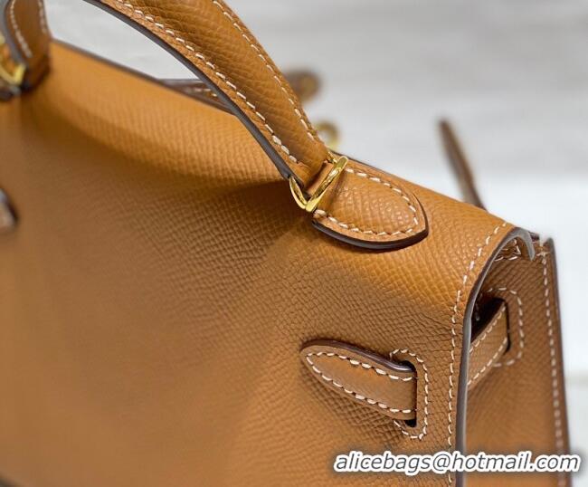 Discount Hermes Mini Kelly II Bag 19cm in Epsom Leather 0118 Golden Brown 2025