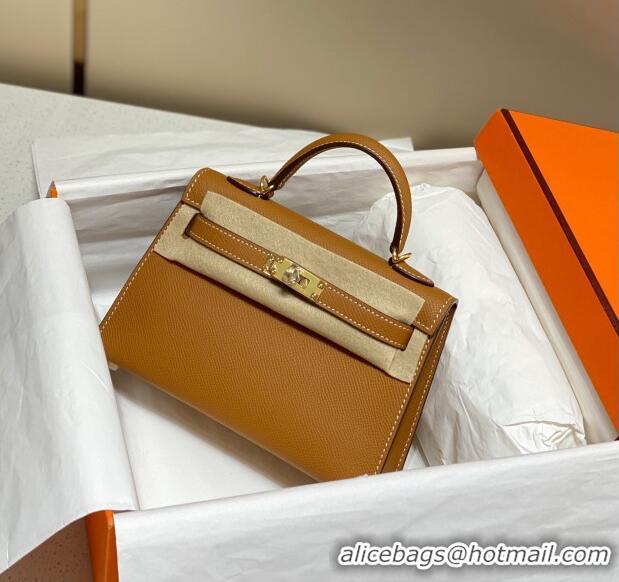 Discount Hermes Mini Kelly II Bag 19cm in Epsom Leather 0118 Golden Brown 2025