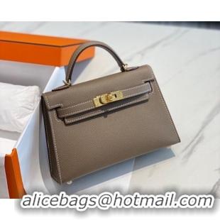 Top Design Hermes Mini Kelly II Bag 19cm in Epsom Leather 0118 Elephant Grey/Gold 2025