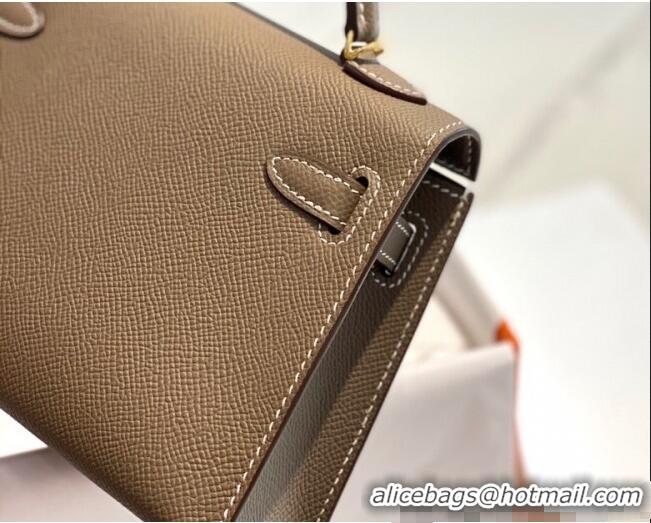 Top Design Hermes Mini Kelly II Bag 19cm in Epsom Leather 0118 Elephant Grey/Gold 2025