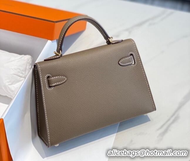 Top Design Hermes Mini Kelly II Bag 19cm in Epsom Leather 0118 Elephant Grey/Gold 2025