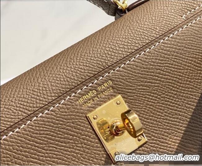 Top Design Hermes Mini Kelly II Bag 19cm in Epsom Leather 0118 Elephant Grey/Gold 2025