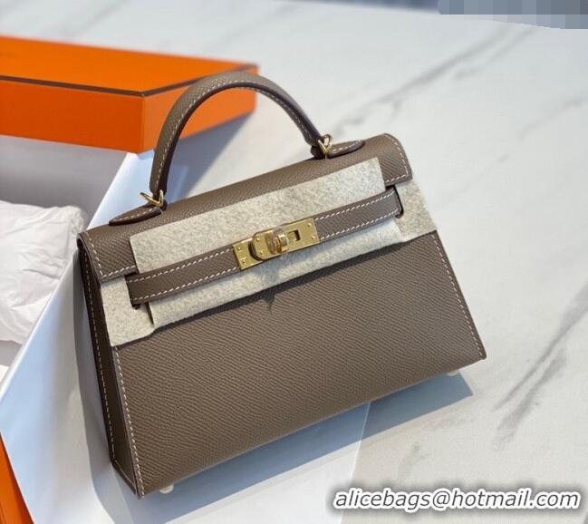 Top Design Hermes Mini Kelly II Bag 19cm in Epsom Leather 0118 Elephant Grey/Gold 2025