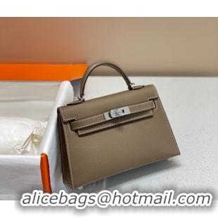 Pretty Style Hermes Mini Kelly II Bag 19cm in Epsom Leather 0118 Elephant Grey/Silver 2025