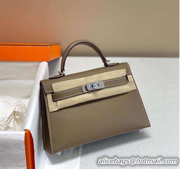 Pretty Style Hermes Mini Kelly II Bag 19cm in Epsom Leather 0118 Elephant Grey/Silver 2025