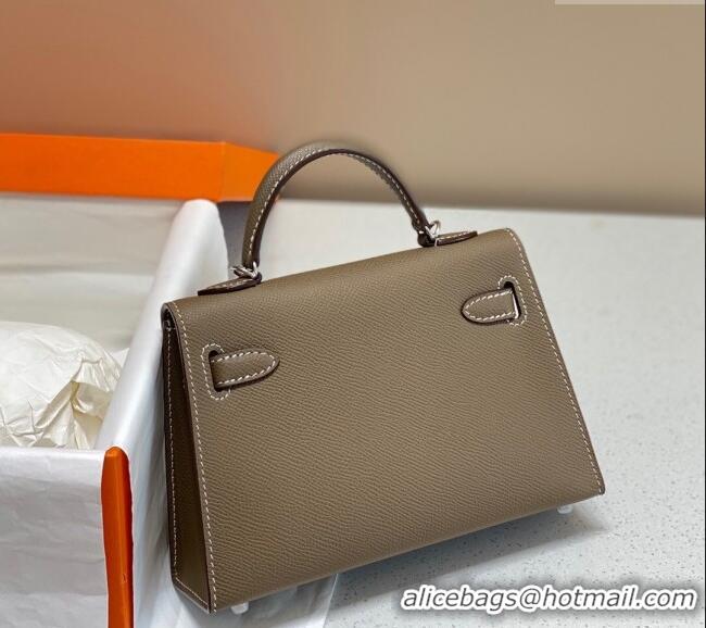 Pretty Style Hermes Mini Kelly II Bag 19cm in Epsom Leather 0118 Elephant Grey/Silver 2025