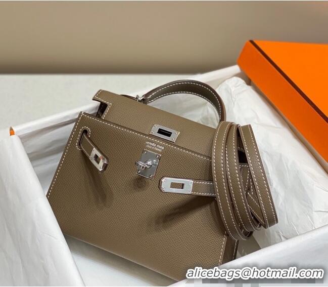 Pretty Style Hermes Mini Kelly II Bag 19cm in Epsom Leather 0118 Elephant Grey/Silver 2025