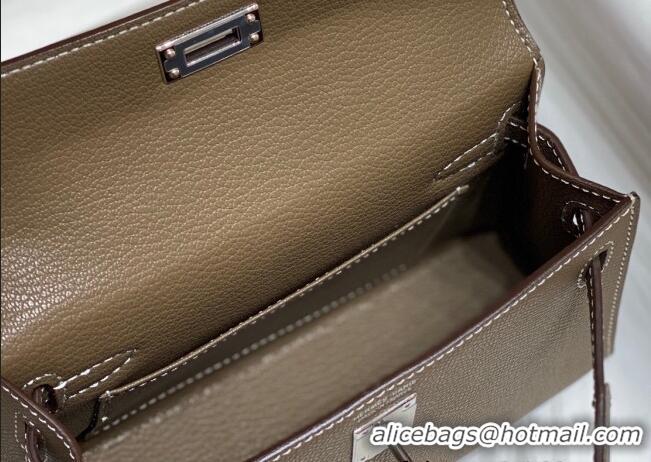 Pretty Style Hermes Mini Kelly II Bag 19cm in Epsom Leather 0118 Elephant Grey/Silver 2025