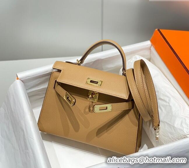 Luxurious Hermes Mini Kelly II Bag 19cm in Epsom Leather 0118 Milk Tea 2025