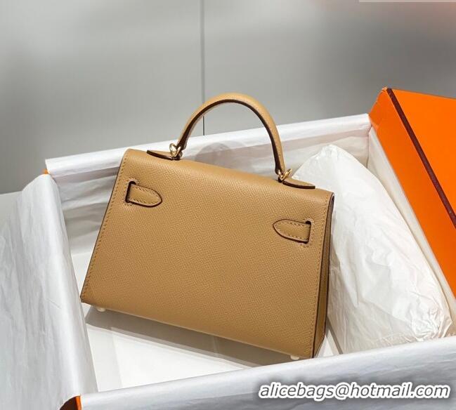 Luxurious Hermes Mini Kelly II Bag 19cm in Epsom Leather 0118 Milk Tea 2025