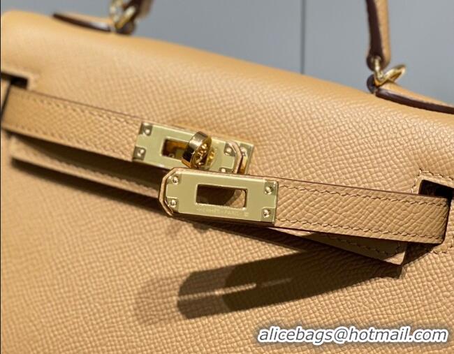 Luxurious Hermes Mini Kelly II Bag 19cm in Epsom Leather 0118 Milk Tea 2025