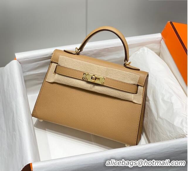 Luxurious Hermes Mini Kelly II Bag 19cm in Epsom Leather 0118 Milk Tea 2025