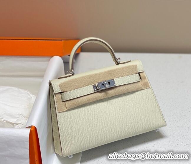 Best Design Hermes Mini Kelly II Bag 19cm in Epsom Leather 0118 Wool White/Silver 2025