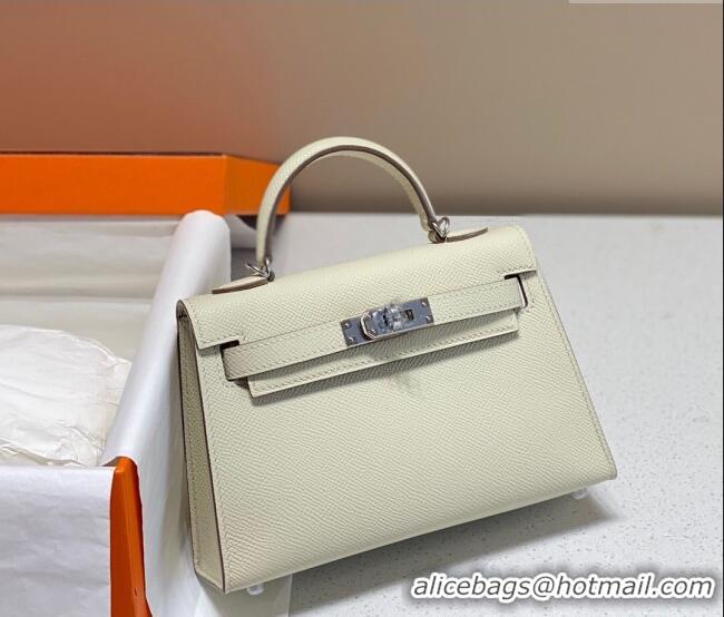 Best Design Hermes Mini Kelly II Bag 19cm in Epsom Leather 0118 Wool White/Silver 2025