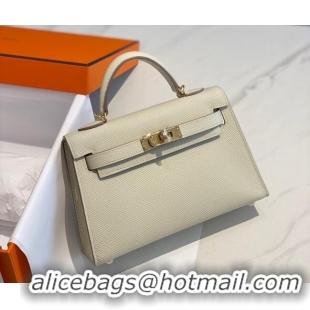 New Cheap Hermes Mini Kelly II Bag 19cm in Epsom Leather 0118 Wool White/Gold 2025