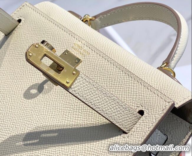 New Cheap Hermes Mini Kelly II Bag 19cm in Epsom Leather 0118 Wool White/Gold 2025