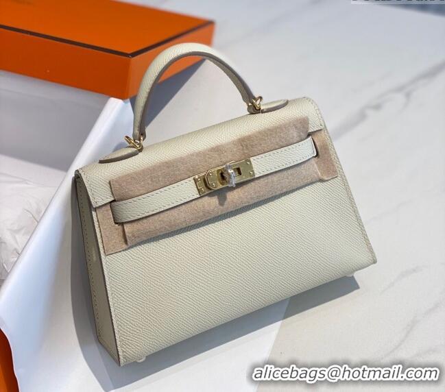 New Cheap Hermes Mini Kelly II Bag 19cm in Epsom Leather 0118 Wool White/Gold 2025