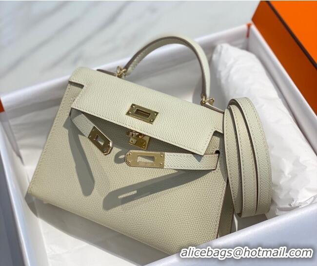 New Cheap Hermes Mini Kelly II Bag 19cm in Epsom Leather 0118 Wool White/Gold 2025