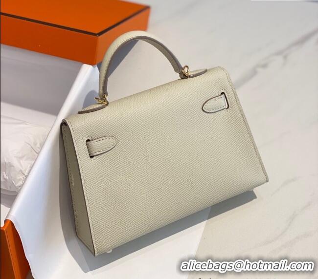 New Cheap Hermes Mini Kelly II Bag 19cm in Epsom Leather 0118 Wool White/Gold 2025