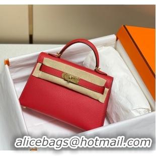 Top Grade Hermes Mini Kelly II Bag 19cm in Epsom Leather 0118 Chinese Red 2025