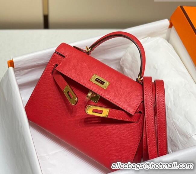 Top Grade Hermes Mini Kelly II Bag 19cm in Epsom Leather 0118 Chinese Red 2025