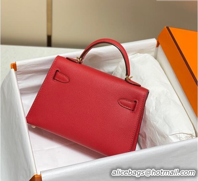 Top Grade Hermes Mini Kelly II Bag 19cm in Epsom Leather 0118 Chinese Red 2025