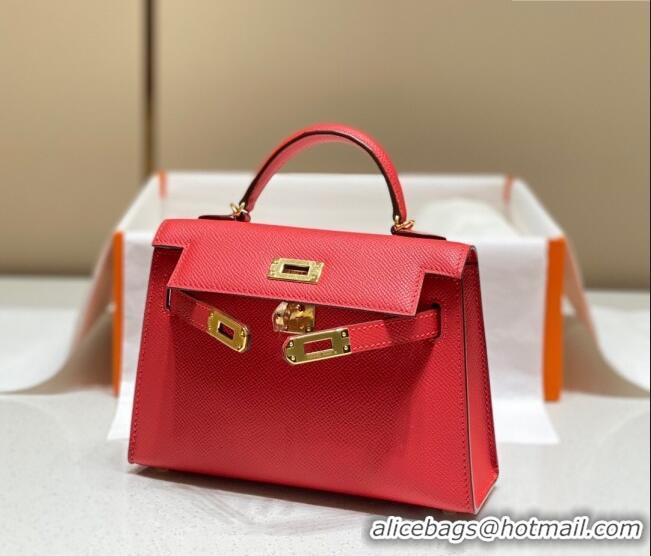 Top Grade Hermes Mini Kelly II Bag 19cm in Epsom Leather 0118 Chinese Red 2025