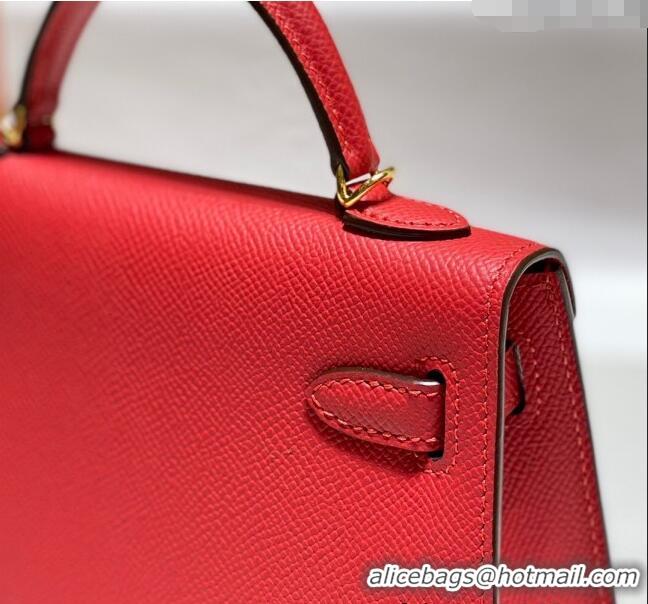 Top Grade Hermes Mini Kelly II Bag 19cm in Epsom Leather 0118 Chinese Red 2025