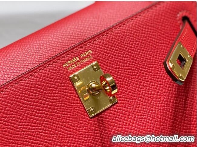 Top Grade Hermes Mini Kelly II Bag 19cm in Epsom Leather 0118 Chinese Red 2025