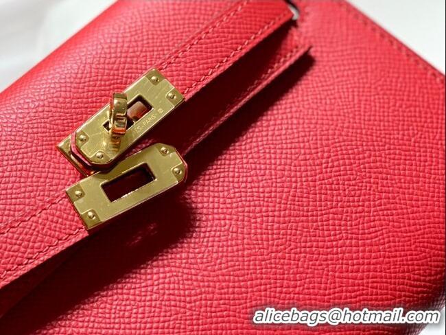 Top Grade Hermes Mini Kelly II Bag 19cm in Epsom Leather 0118 Chinese Red 2025