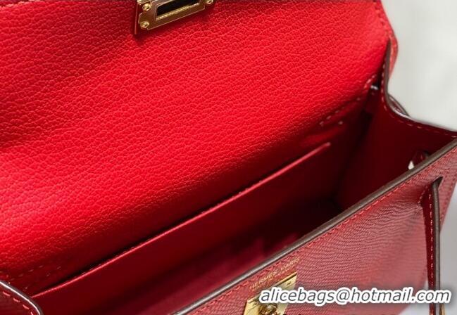 Top Grade Hermes Mini Kelly II Bag 19cm in Epsom Leather 0118 Chinese Red 2025