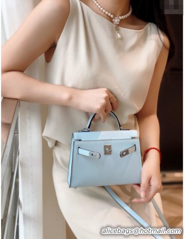 Sophisticated Hermes Mini Kelly II Bag 19cm in Epsom Leather 0118 Grail Blue 2025