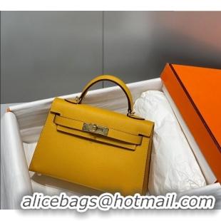 Luxury Discount Hermes Mini Kelly II Bag 19cm in Epsom Leather 0118 Amber Yellow 2025