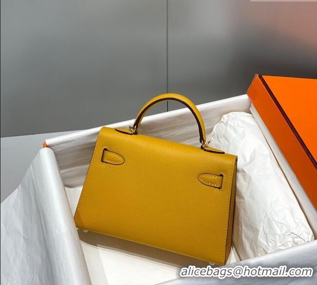 Luxury Discount Hermes Mini Kelly II Bag 19cm in Epsom Leather 0118 Amber Yellow 2025