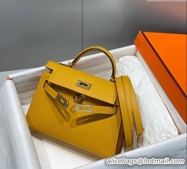 Luxury Discount Hermes Mini Kelly II Bag 19cm in Epsom Leather 0118 Amber Yellow 2025