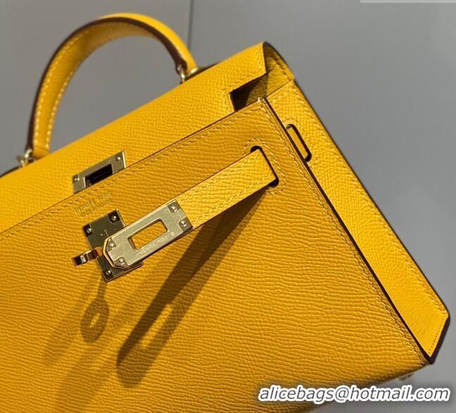 Luxury Discount Hermes Mini Kelly II Bag 19cm in Epsom Leather 0118 Amber Yellow 2025