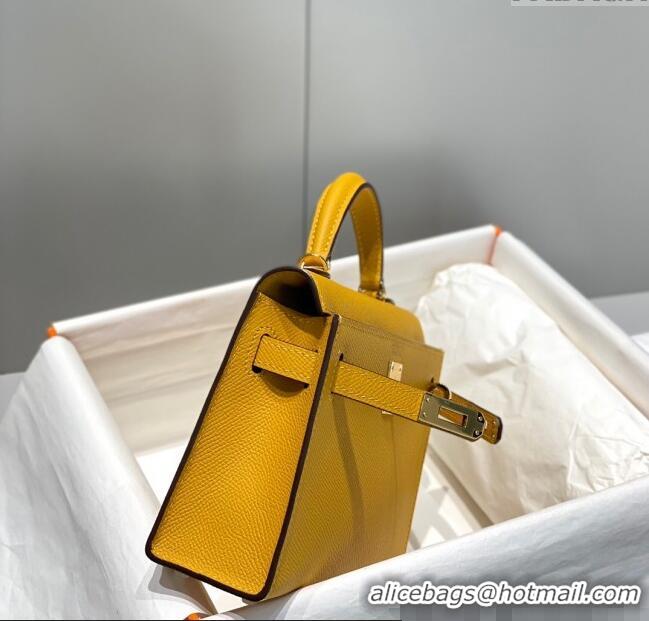 Luxury Discount Hermes Mini Kelly II Bag 19cm in Epsom Leather 0118 Amber Yellow 2025